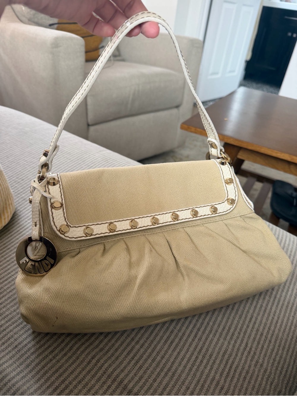 Fendi Beige Chef Bag with studs